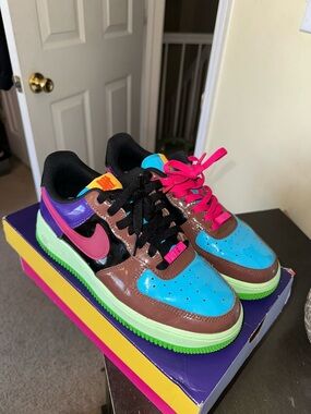 Undefeated Air Force 1 . Multi-Color patent leather. Women’s size 8 or kids 6.5